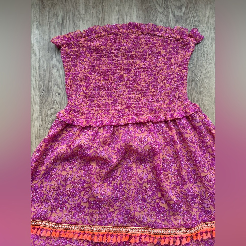 Ramy Brook Smocked Strapless Boho Tassel Swim Cover Up Dress S - Picture 4 of 7